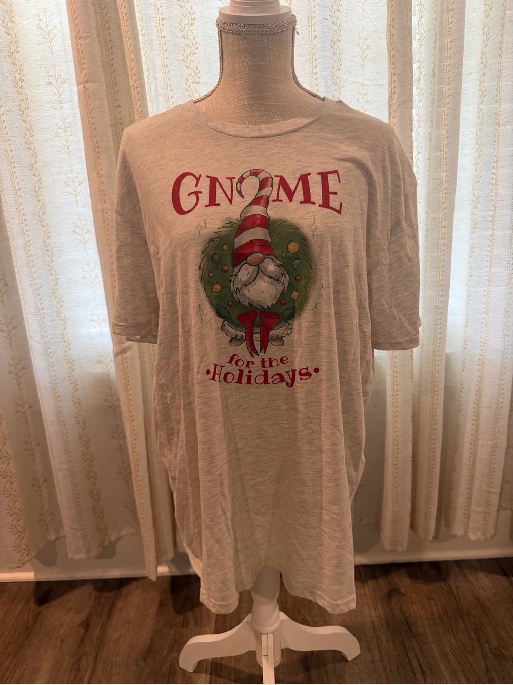 Gnome for the Holidays Graphic Tee - Cream with Red & Green Print